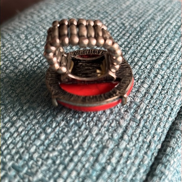 Costume Ring orange bead silver stretchy elastic one size OS Fall Halloween - Picture 4 of 8